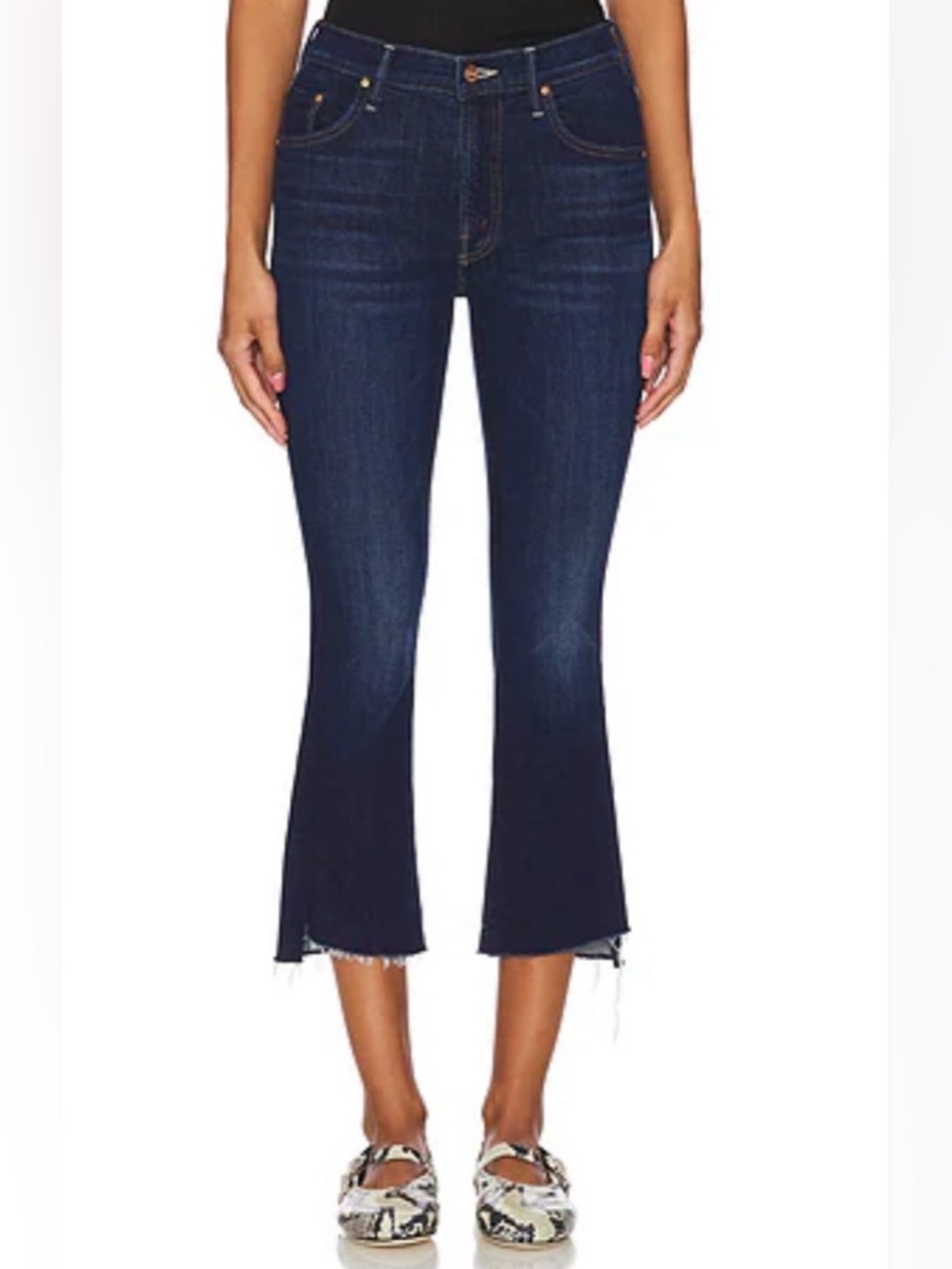 MOTHER Dark Blue Cropped Flare Jeans